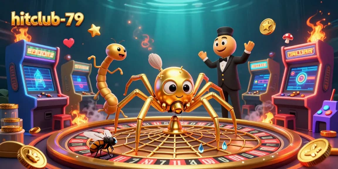 Engage with hitclub-79 as a fly places bets nervously on a roulette wheel web crafted by a golden spider.