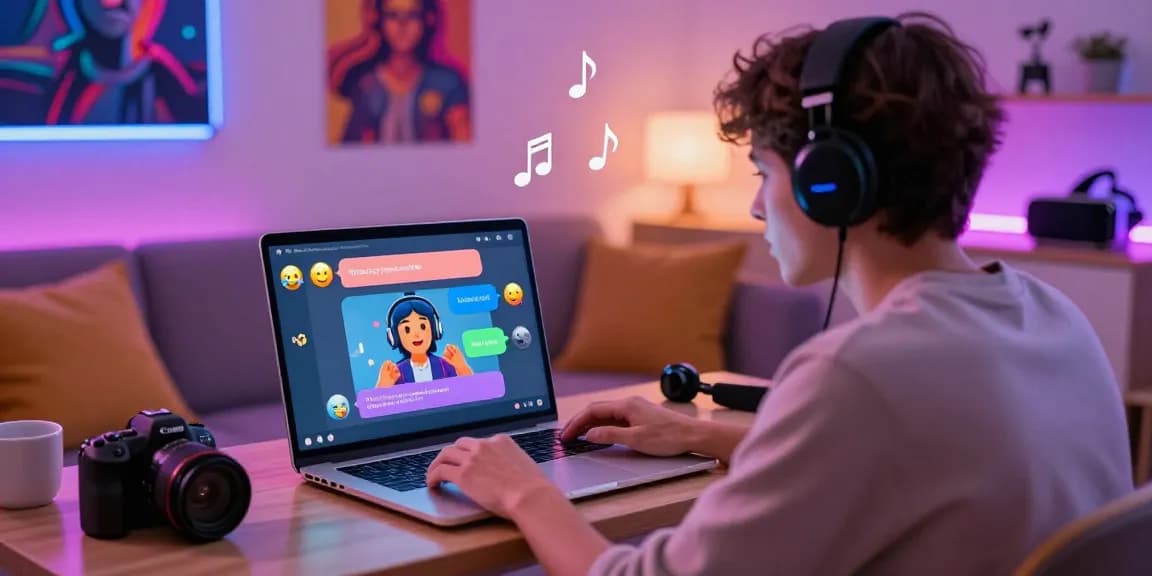 Engaging NSFW chat scene showcasing user interaction with AI character on modern laptop in cozy digital space.
