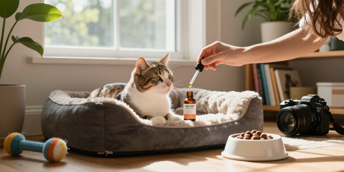 A content cat receiving cbd oil for cats canada infused with wild salmon, highlighting a caring pet-parent moment.