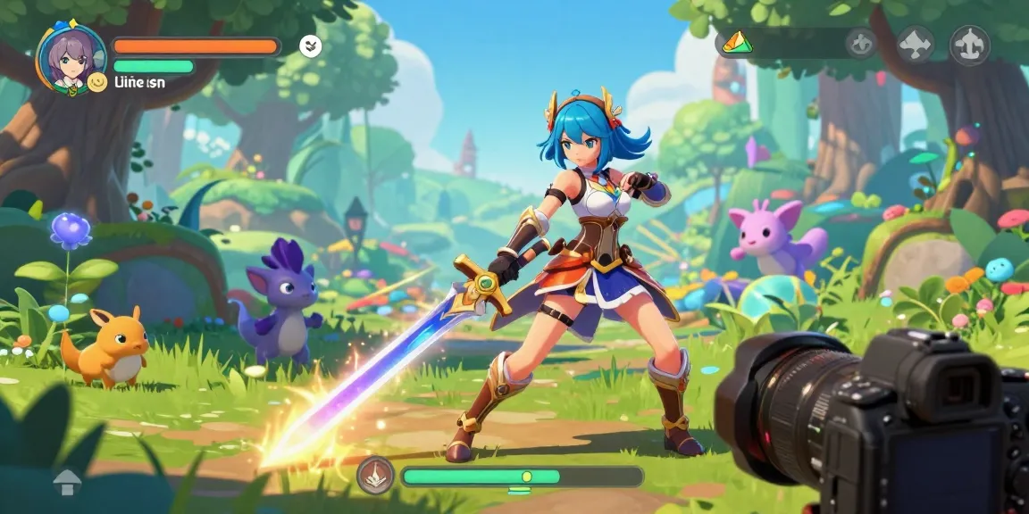 Engaging ecchi game online scene featuring a female warrior amid a magical forest, showcasing vibrant fantasy action.