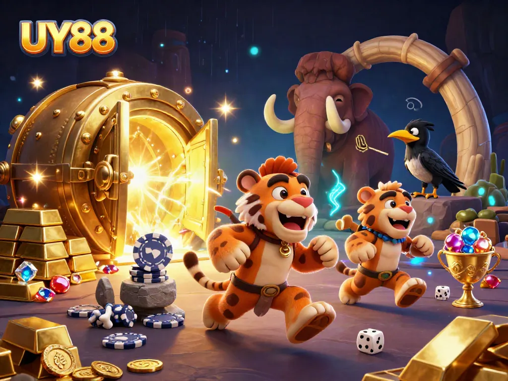 Engage in thrilling casino games at UY88, featuring a dynamic prehistoric theme and vibrant visuals.