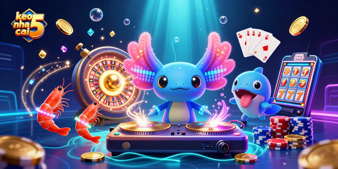 Engage with keo nha cai 5 in a vibrant 3D casino scene filled with dynamic gaming elements.