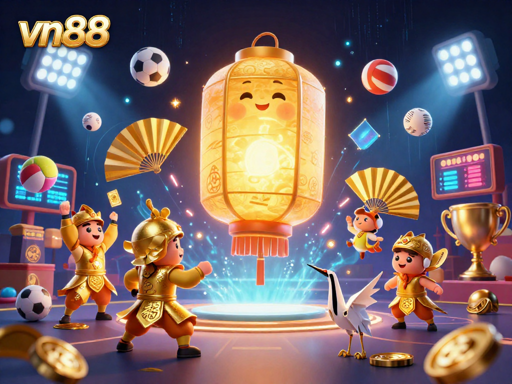 Experience the vibrant excitement of vn88 casino with lively sports elements and golden symbols.