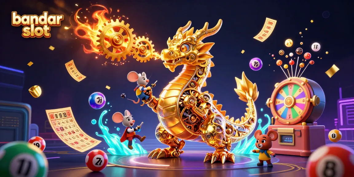 Experience the excitement of bandar slot with a vivid 3D dragon, winning gears, and golden rewards.