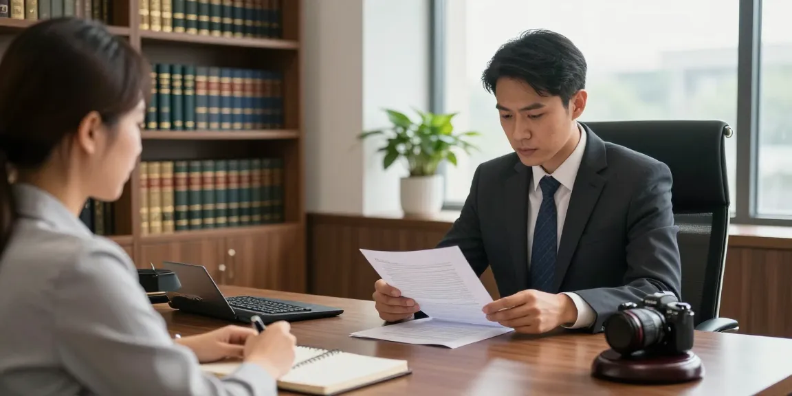 Law consultation with attorney reviewing documents and client listening at a desk in a modern office, highlighting site web for legal services.