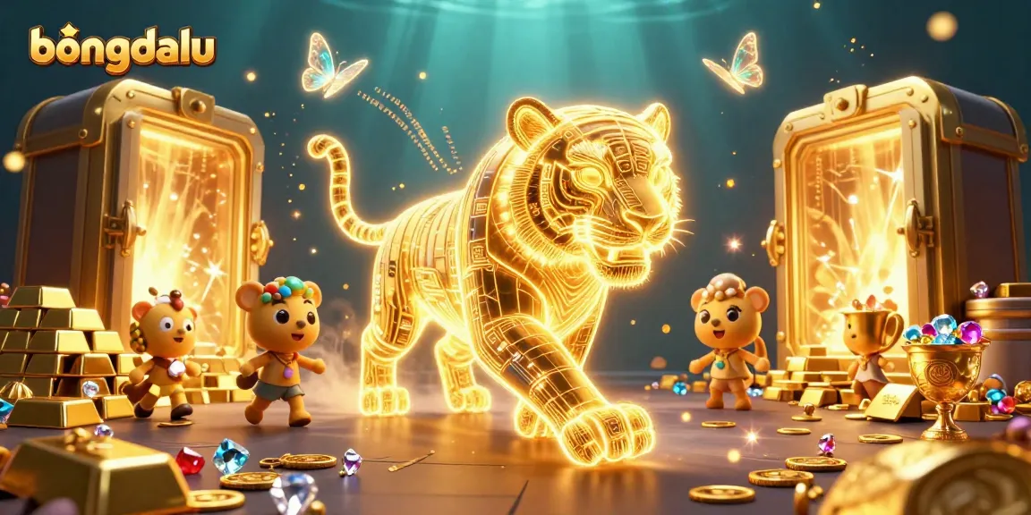 Experience thrilling action at bongdalu with a dazzling casino scene featuring golden treasures and enchanting tiger companions.