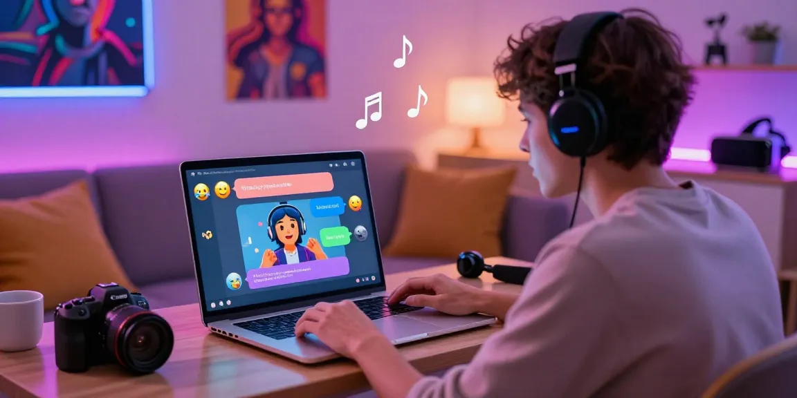 Engaging NSFW chat scene showcasing user interaction with AI character on modern laptop in cozy digital space.