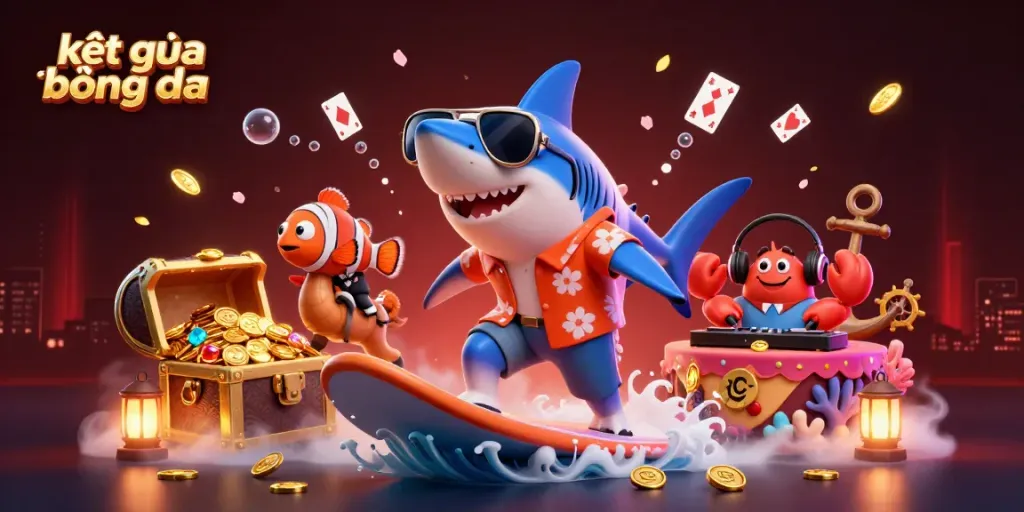 Engage with real-time kết quả bóng đá through an animated underwater casino scene featuring vibrant characters and elements.