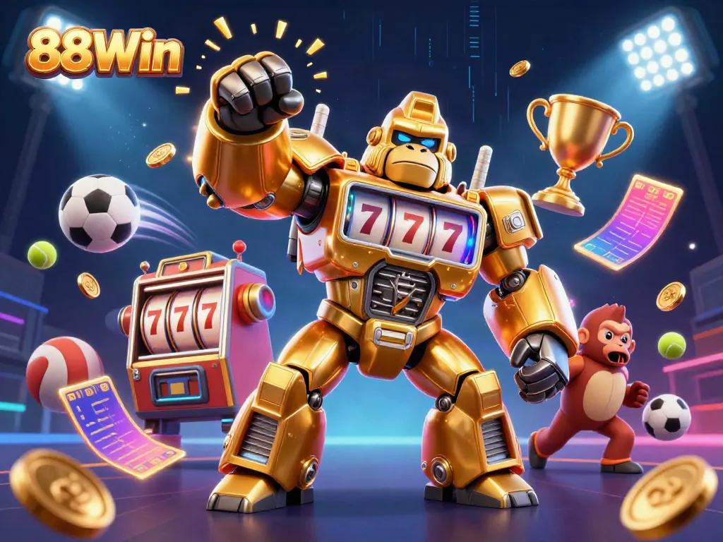 Witness the excitement as 88Win takes the gambling scene to new heights with a vibrant 3D casino illustration.