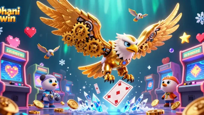 Dive into the thrilling world of Dhani win games with an engaging 3D illustration featuring an eagle and vibrant gaming elements.
