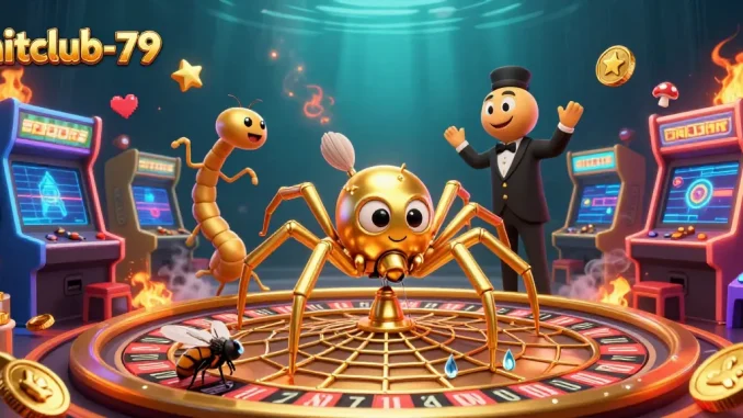 Engage with hitclub-79 as a fly places bets nervously on a roulette wheel web crafted by a golden spider.